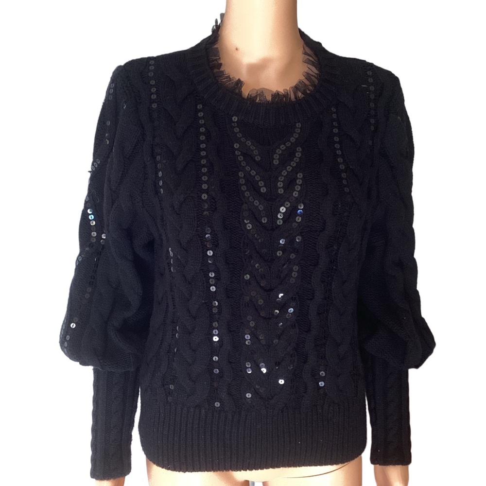 EUC Black Braided Sequin Sweater